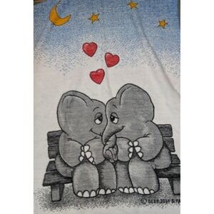 Biederlack Elephants Blanket Moon Stars Hearts 1986 Gebr Jost Partner 56" X 78"